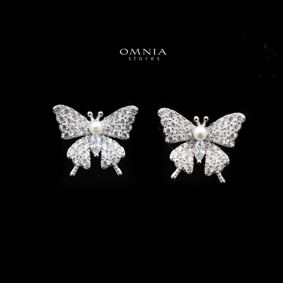 Omnia Sawsan Butterfly Stud Earrings in High Quality 92.5 Silver with Iced Cut Stone - OMNIASTORES UAE