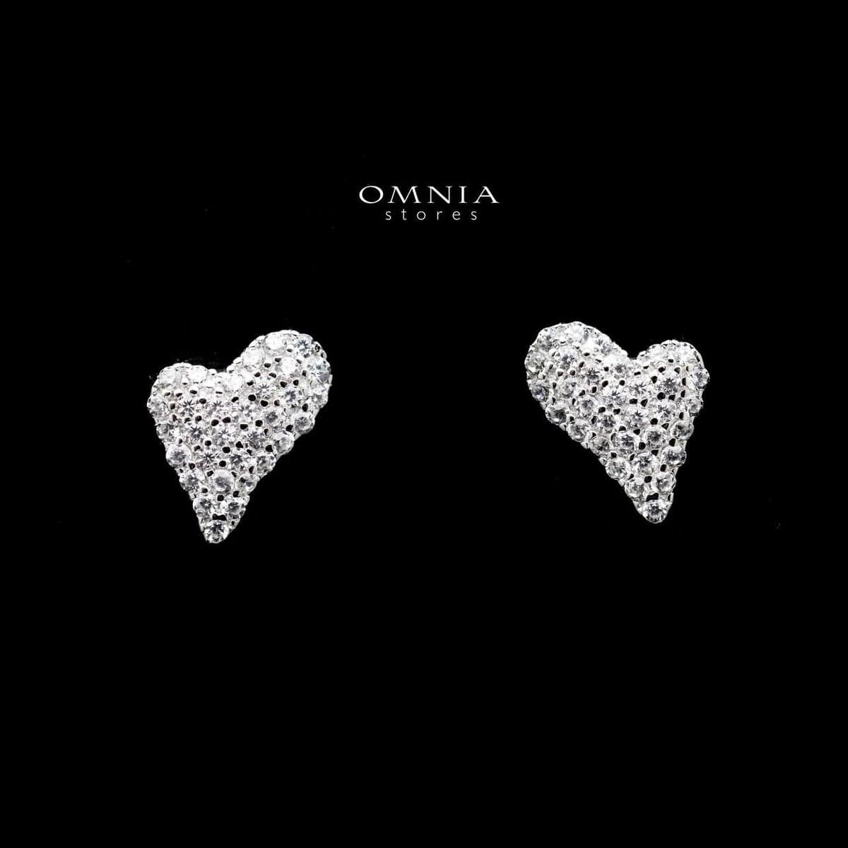 Omnia Heart Stud Earrings in High Quality 92.5 Silver with Iced Cut Stones - OMNIASTORES UAE