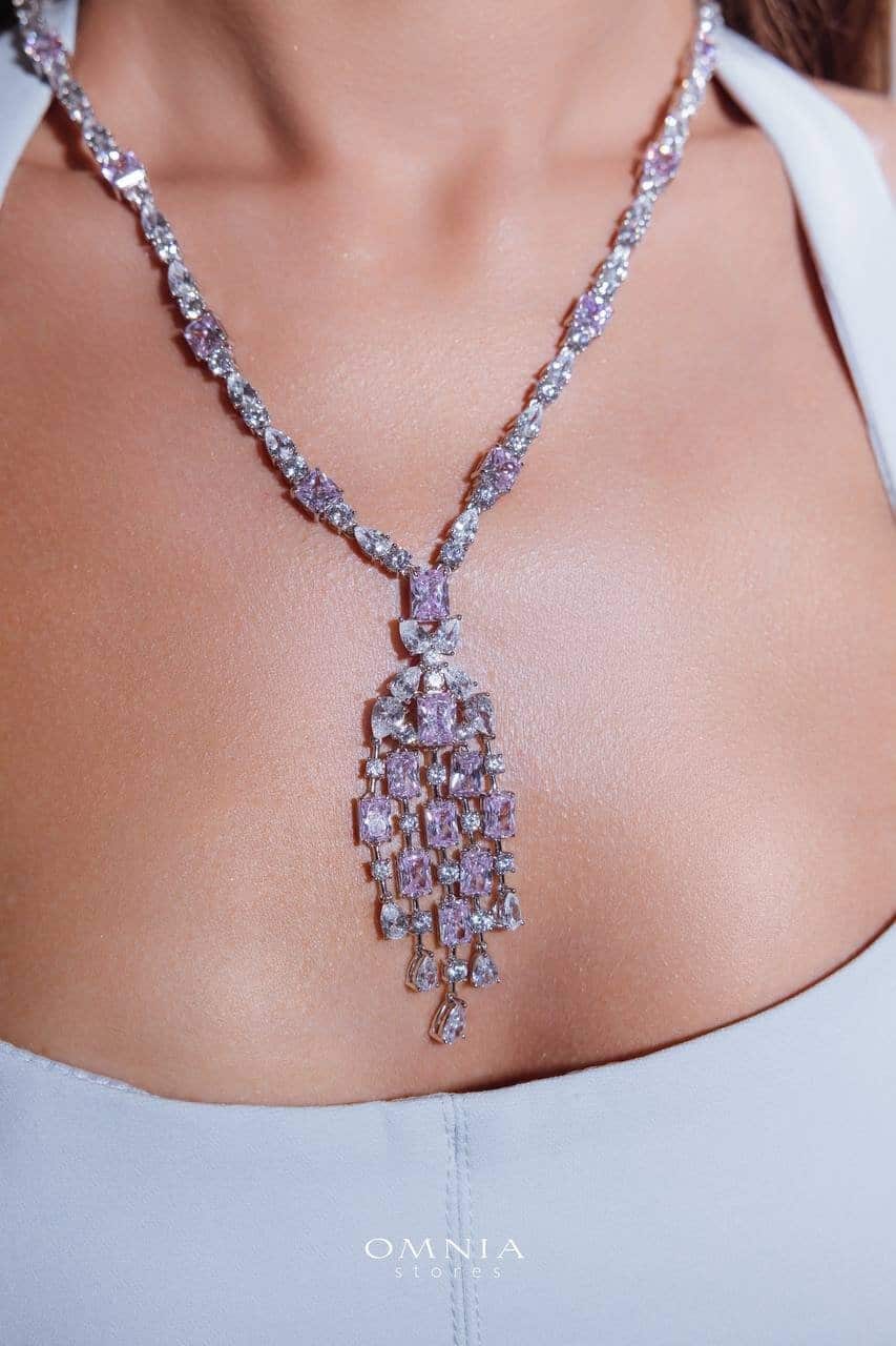 Omnia Israa Pink Necklace In 92.5 Silver High Quality Simulated diamonds - OMNIASTORES UAE