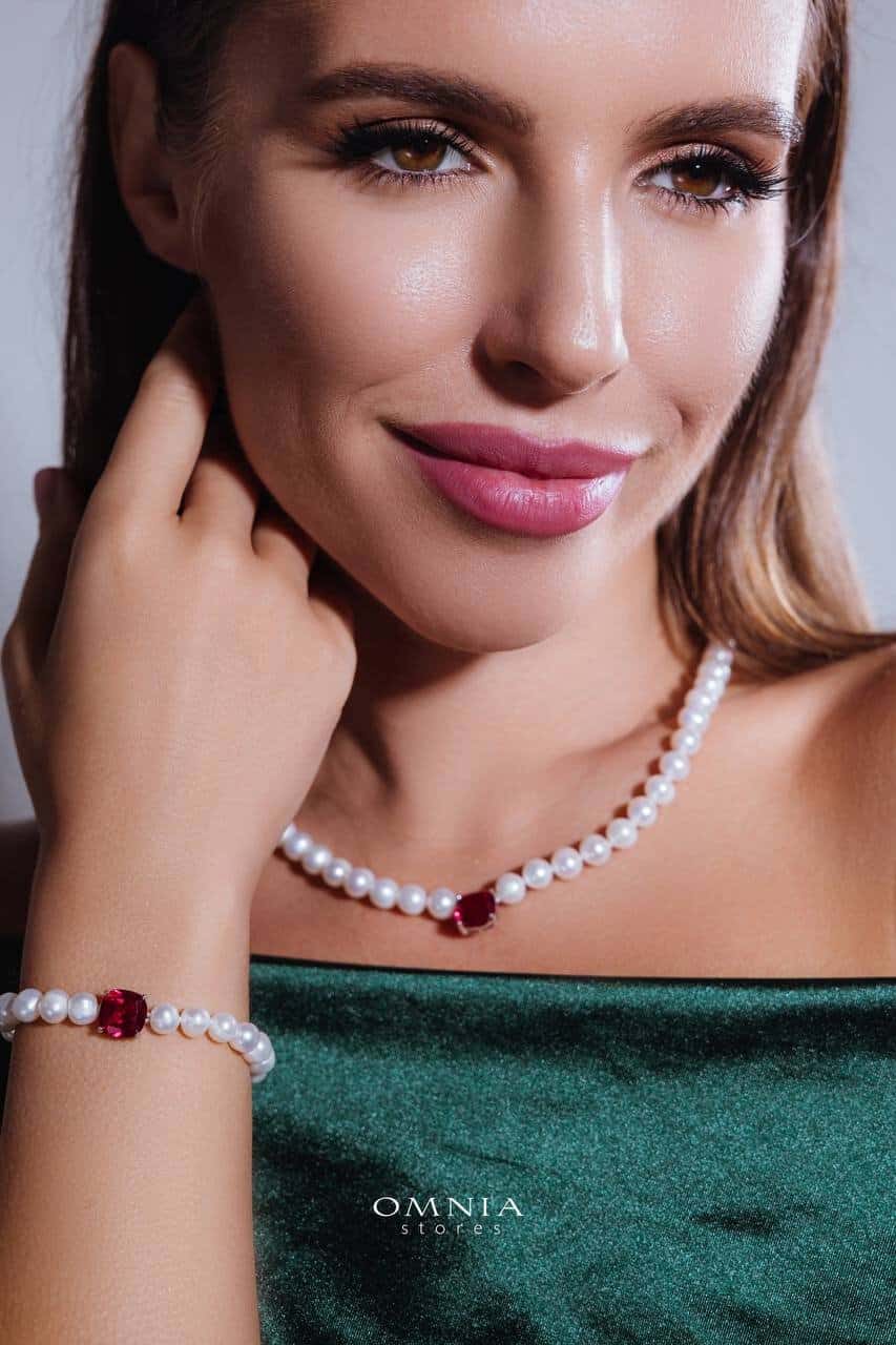 Omnia Gamila Fresh Water Pearl Necklace & Bracelet in 925 Silver High Quality Simulated diamonds - OMNIASTORES UAE