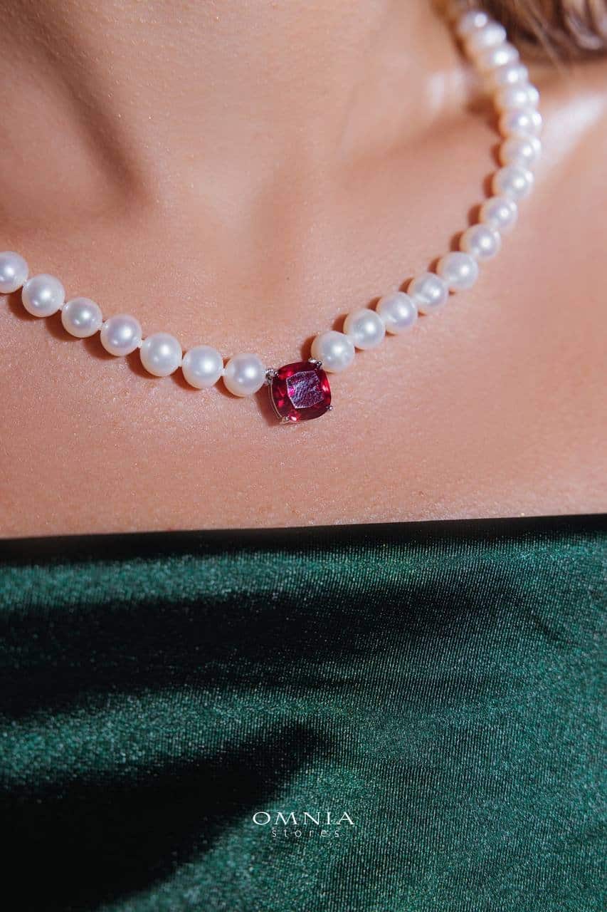 Omnia Gamila Fresh Water Pearl Necklace & Bracelet in 925 Silver High Quality Simulated diamonds - OMNIASTORES UAE