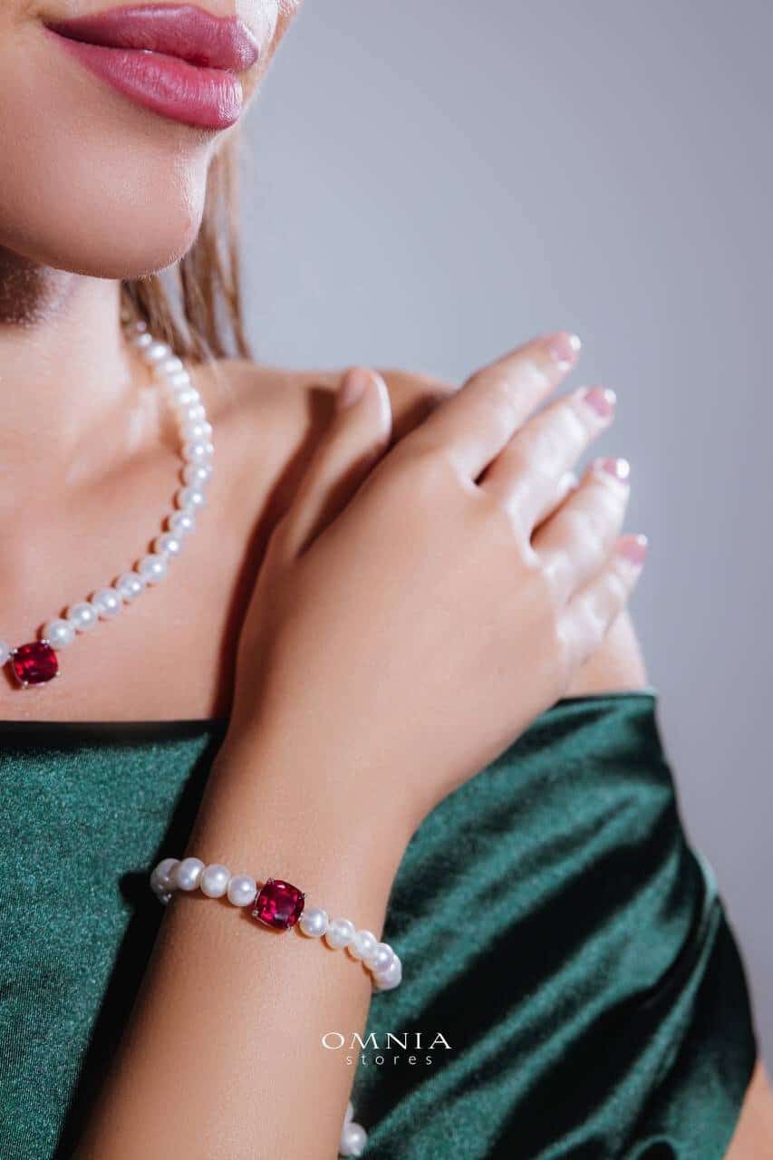 Omnia Gamila Fresh Water Pearl Necklace & Bracelet in 925 Silver High Quality Simulated diamonds - OMNIASTORES UAE