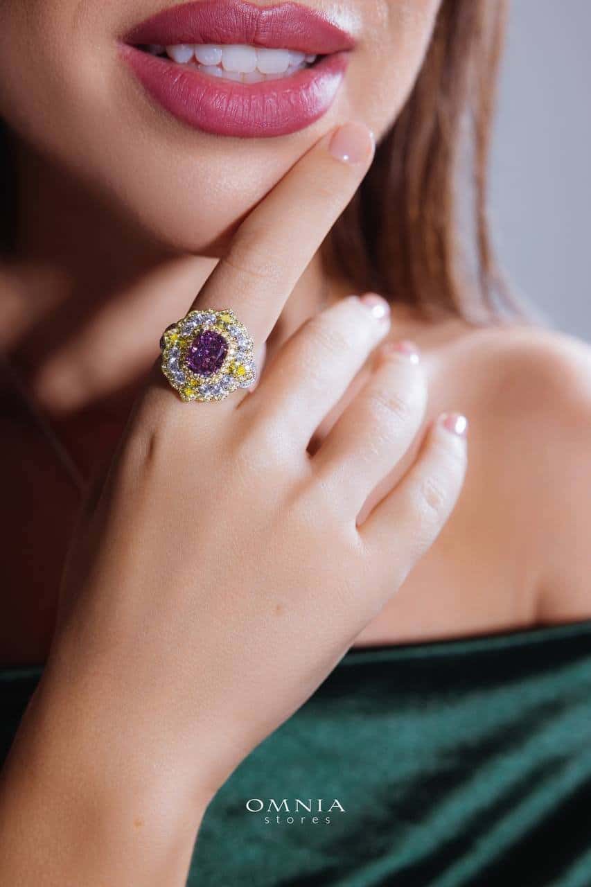 Omnia Maliya Purple Ring in 92.5 Silver High Quality Simulated Diamonds - OMNIASTORES UAE