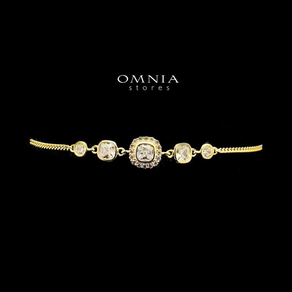 Omnia Ashley Golden Square Bracelet in 92.5 Silver with High Quality Iced Cut Stones - OMNIASTORES UAE