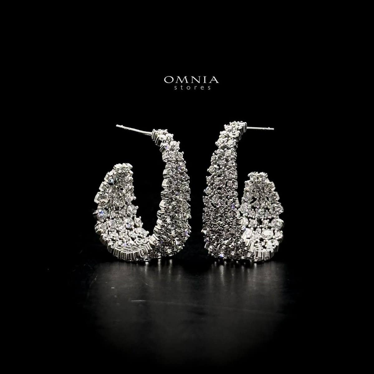 Omnia Elara Iced Cut Hoop Earrings in 92.5 Silver - OMNIASTORES UAE