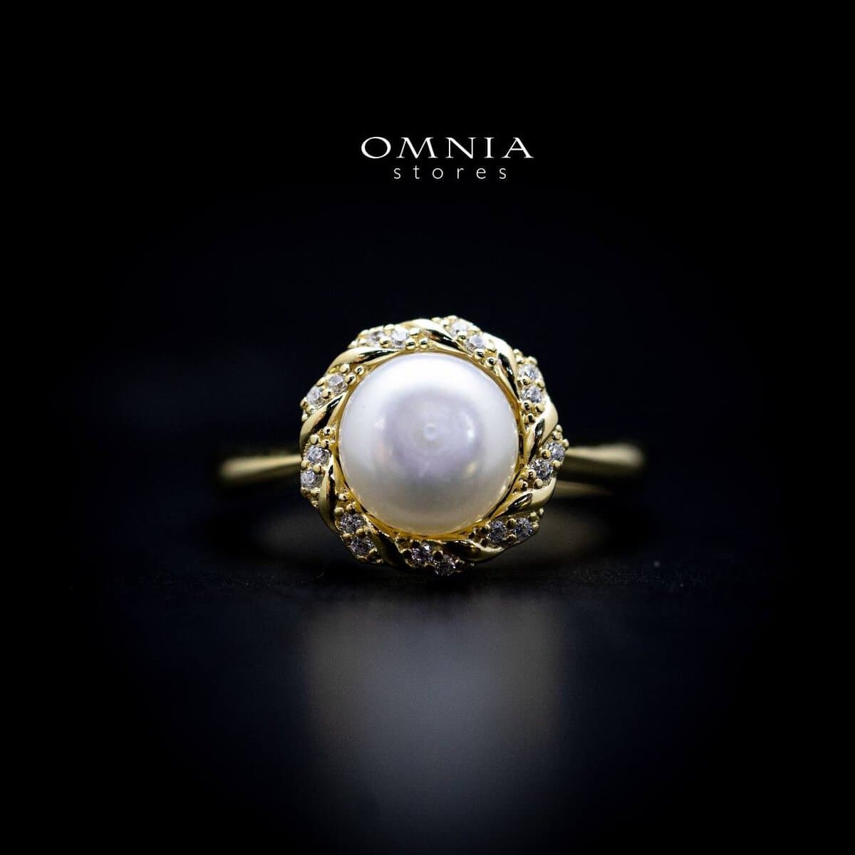 Omnia Zareen Pearl Floral Ring with Iced Cut Stones in High Quality 92.5 Silver - OMNIASTORES UAE