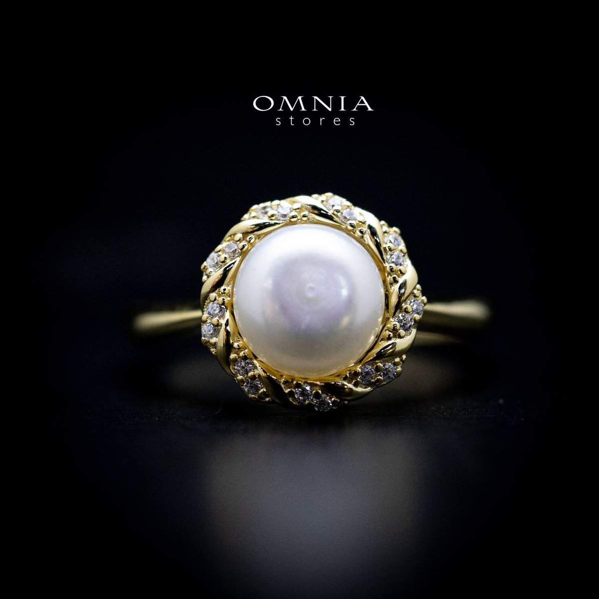 Omnia Zareen Pearl Floral Ring with Iced Cut Stones in High Quality 92.5 Silver - OMNIASTORES UAE