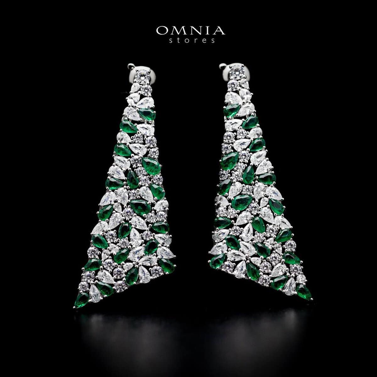 Omnia Jana Emerald Green Drop Earrings In 92.5 Silver with High Quality Simulated Diamonds - OMNIASTORES UAE