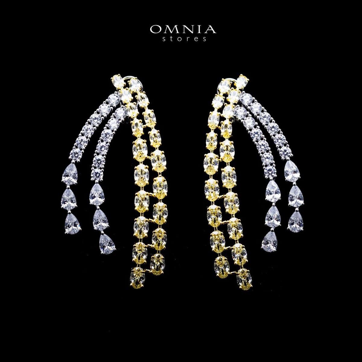 Amina Two-tone Drop Earrings In 925 Silver With High Quality Simulated Diamonds - OMNIASTORES UAE