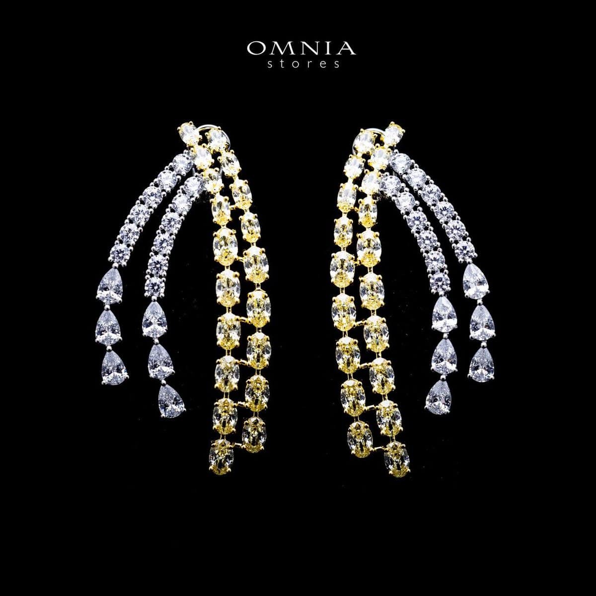 Amina Two-tone Drop Earrings In 925 Silver With High Quality Simulated Diamonds - OMNIASTORES UAE