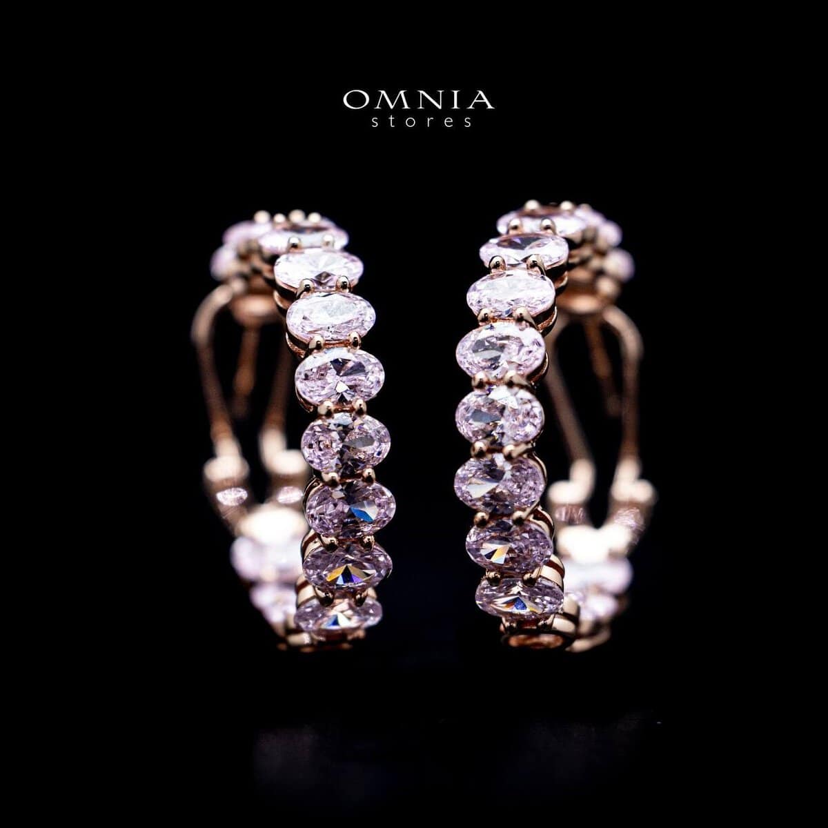Omnia Selita Rose Gold Hoop Earrings In 92.5 Silver with High Quality Simulated Diamonds - OMNIASTORES UAE