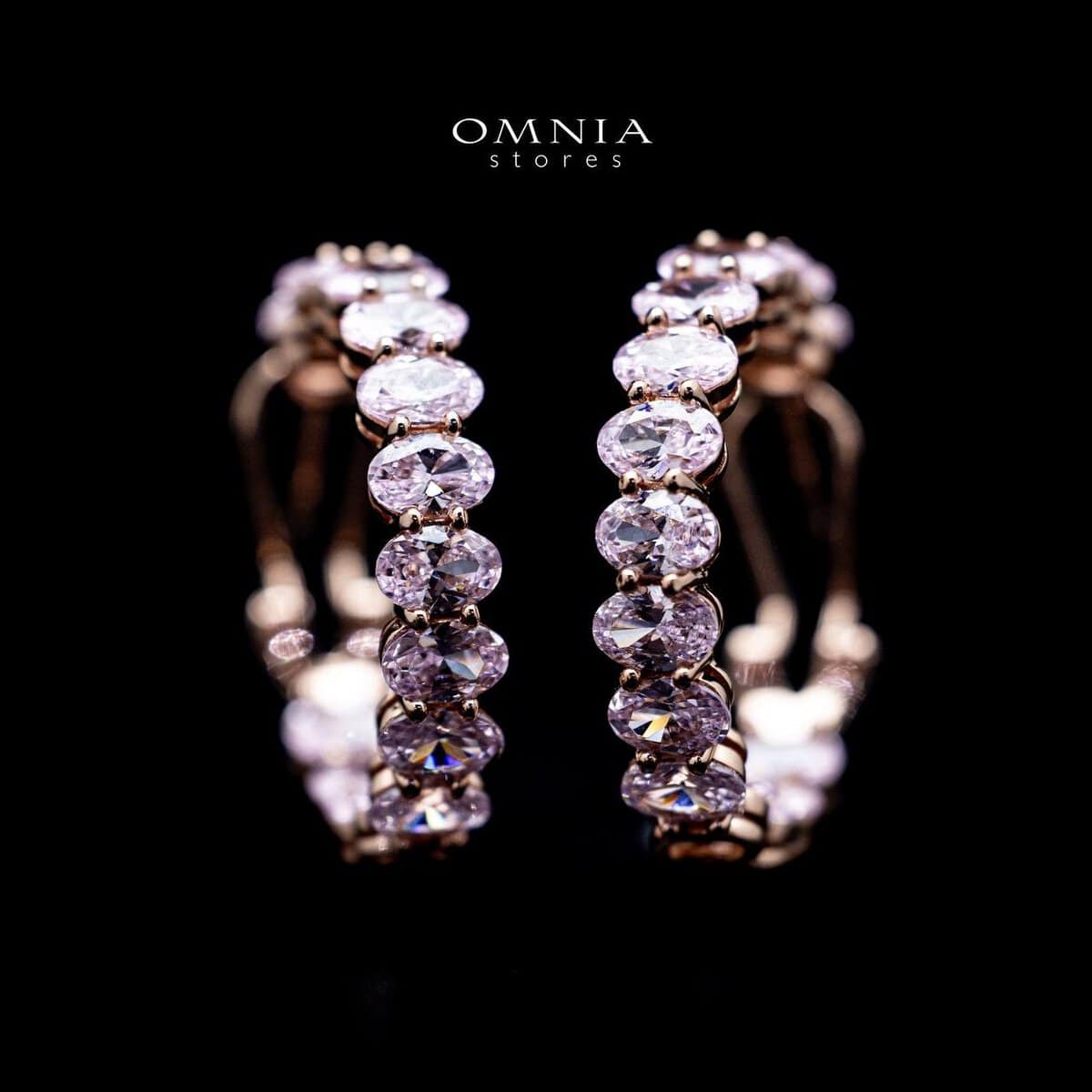 Omnia Selita Rose Gold Hoop Earrings In 92.5 Silver with High Quality Simulated Diamonds - OMNIASTORES UAE