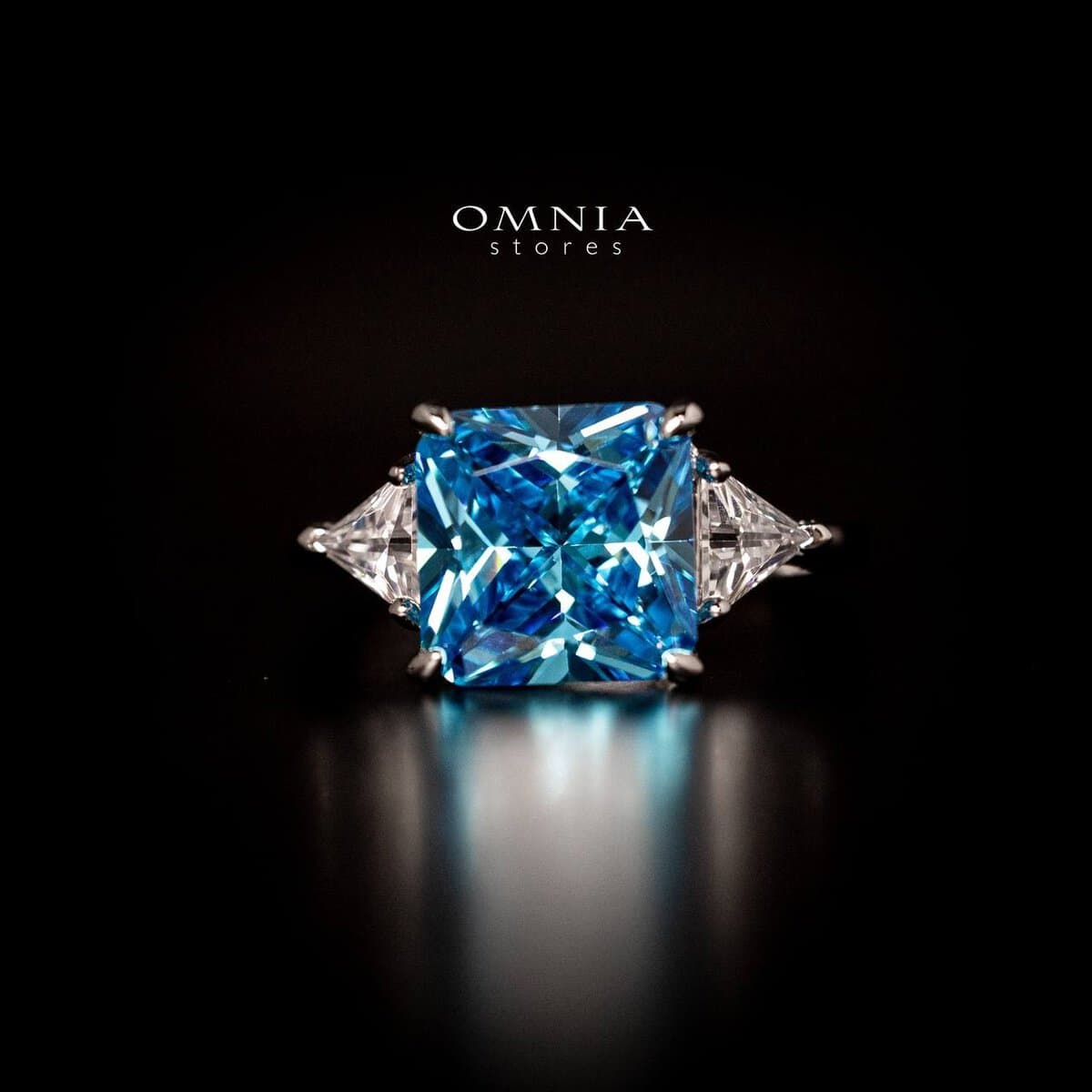 Omnia Manal Princess Cut Sky Blue Ring in 92.5 Silver with High Quality Simulated Diamonds - OMNIASTORES UAE