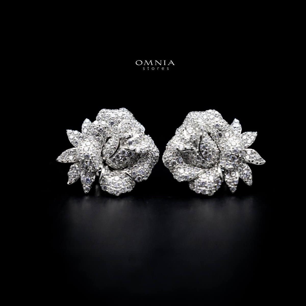 Omnia Stella Floral Earrings in 925 Silver with High Quality Simulated Diamonds - OMNIASTORES UAE