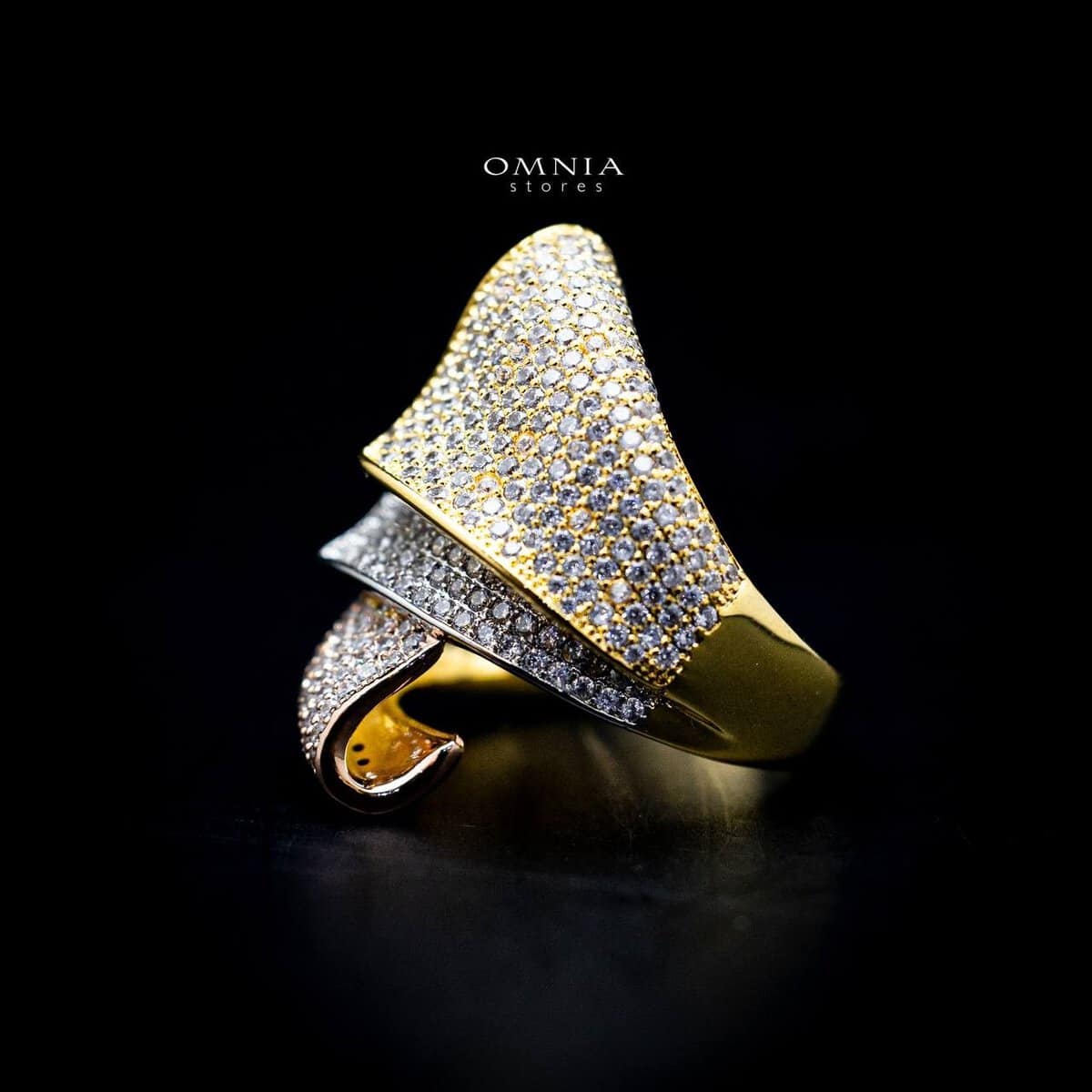 Omnia Zaina Triple Tone Folded Ring in High Quality Copper Rhodium Plated - OMNIASTORES UAE
