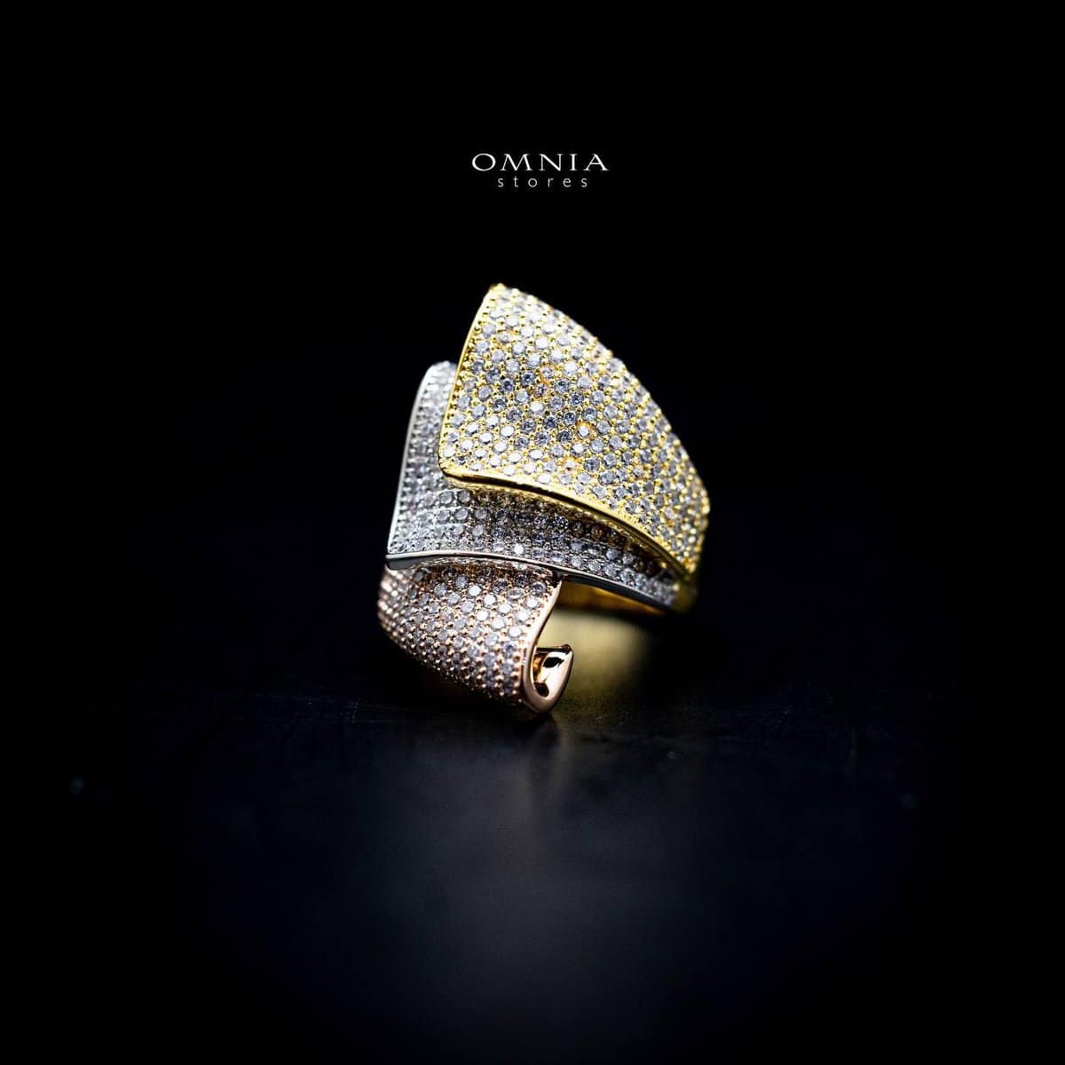 Omnia Zaina Triple Tone Folded Ring in High Quality Copper Rhodium Plated - OMNIASTORES UAE
