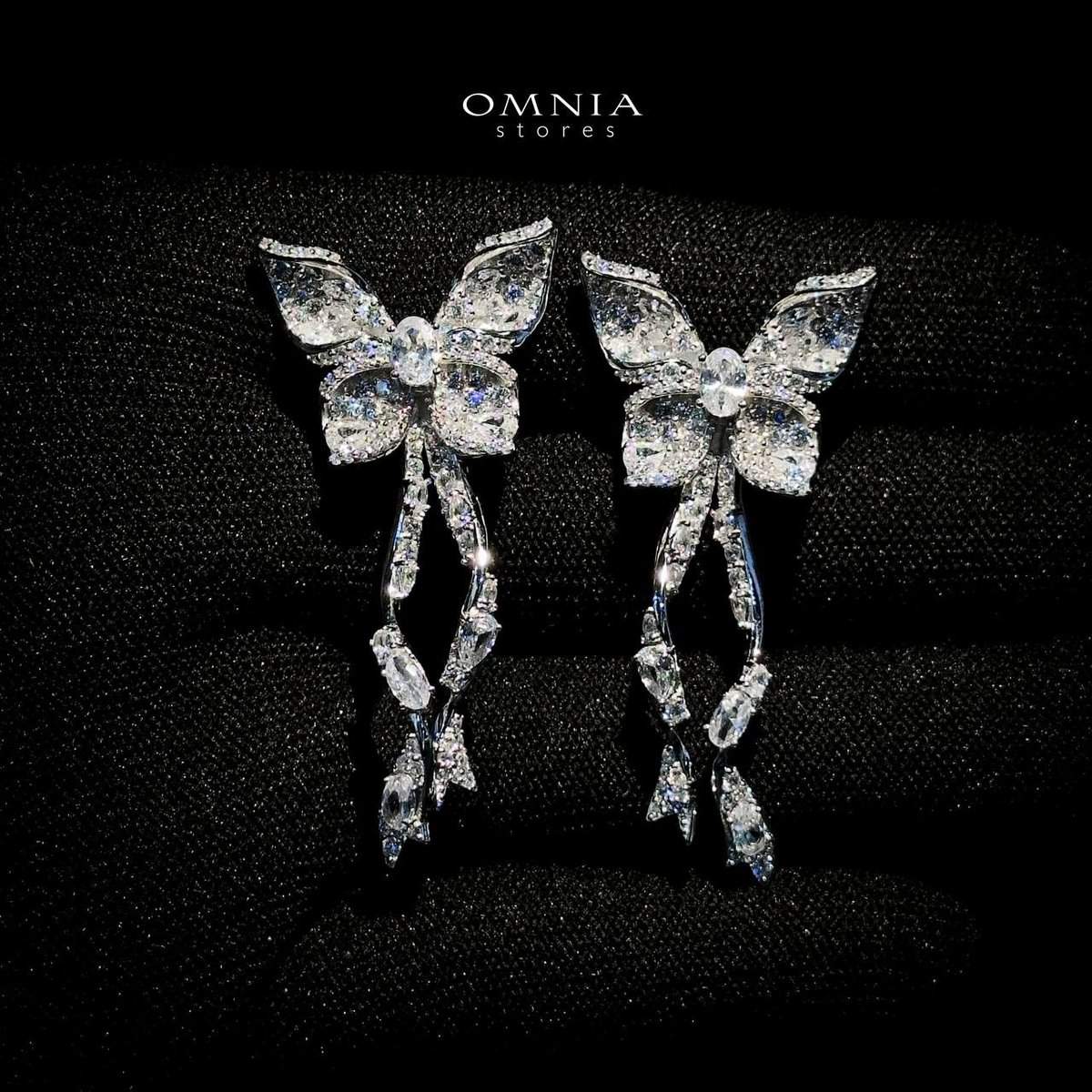 Omnia Zoey Butterfly Drop Earrings in 92.5 Silver with High Quality Simulated Diamonds - OMNIASTORES UAE