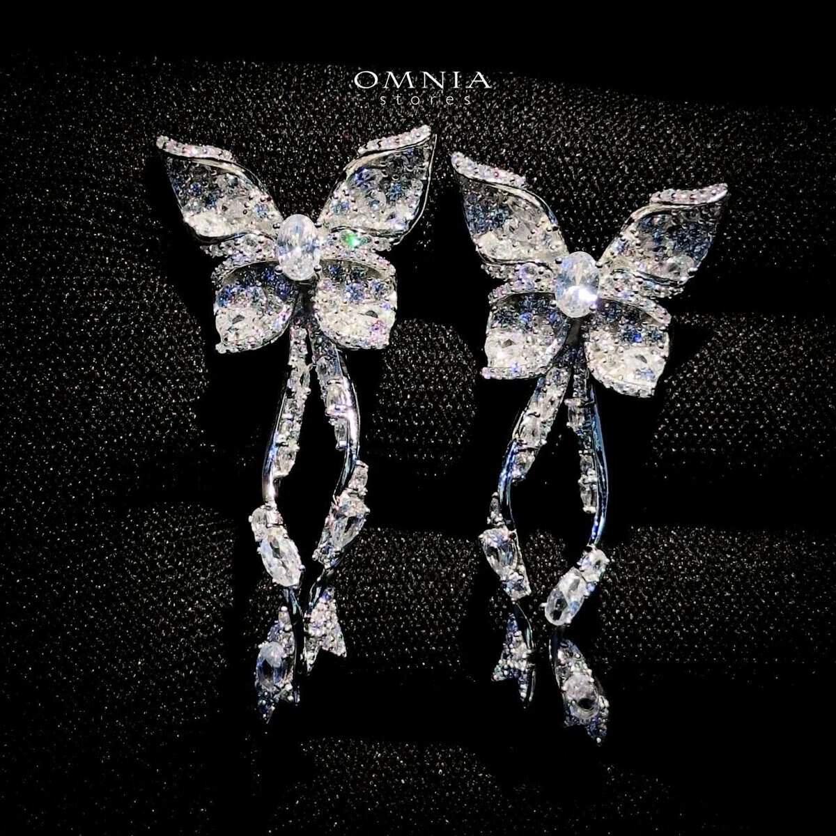 Omnia Zoey Butterfly Drop Earrings in 92.5 Silver with High Quality Simulated Diamonds - OMNIASTORES UAE