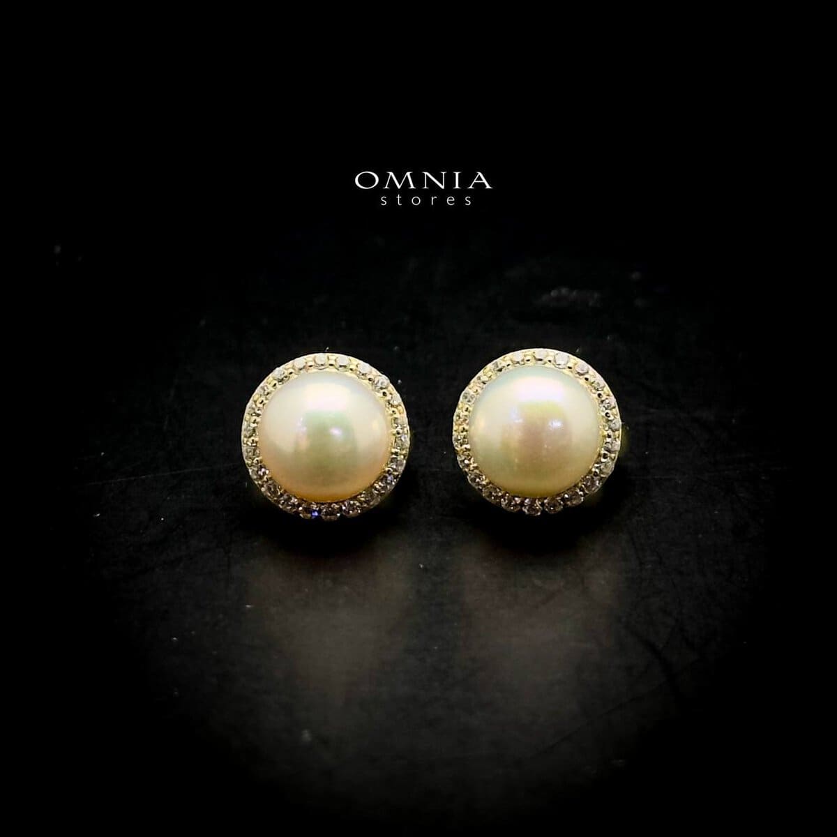 Omnia Dalal Gold Pearl Clip-On Earrings with Iced Cut Stones in High Quality 92.5 Silver - OMNIASTORES UAE