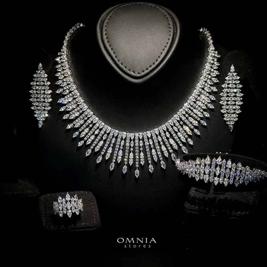 Omnia Lana White Bridal Full Set in High Quality Zircon Stone Rhodium Plated - OMNIASTORES UAE