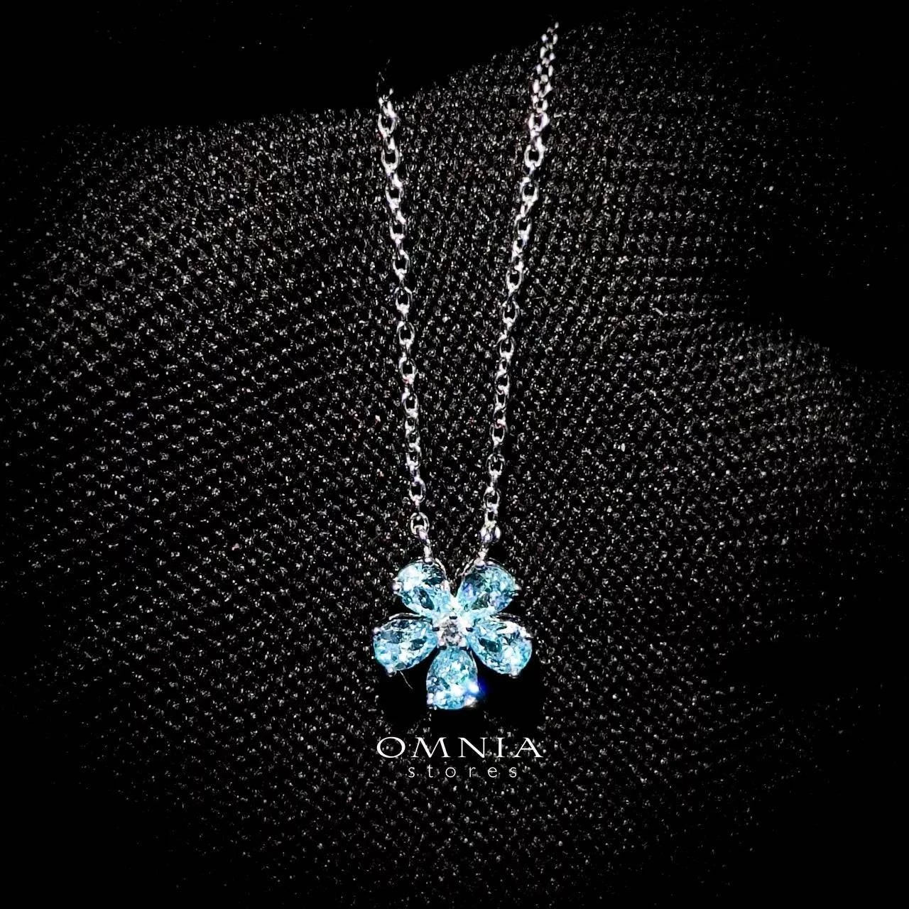 Omnia Aqua Flower Necklace In 92.5 Silver with High Quality Simulated Diamonds - OMNIASTORES UAE