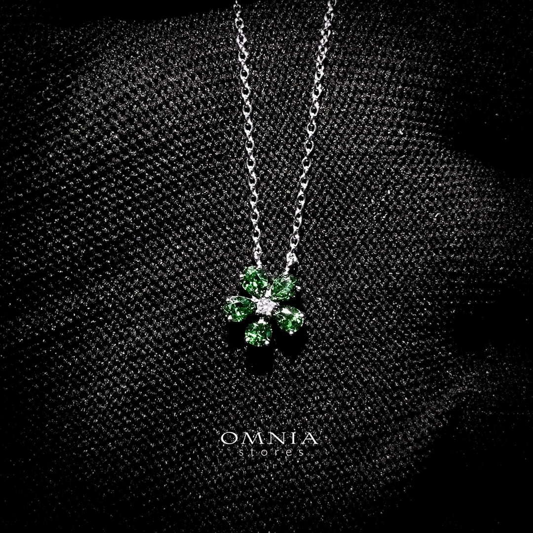 Omnia Emerald Bloom Necklace and Earrings Set In 925 Silver with High Quality Simulated Diamonds