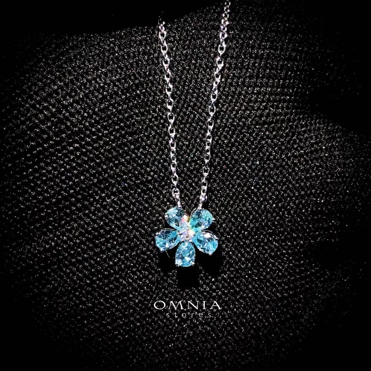 Omnia Aqua Flower Necklace In 92.5 Silver with High Quality Simulated Diamonds - OMNIASTORES UAE
