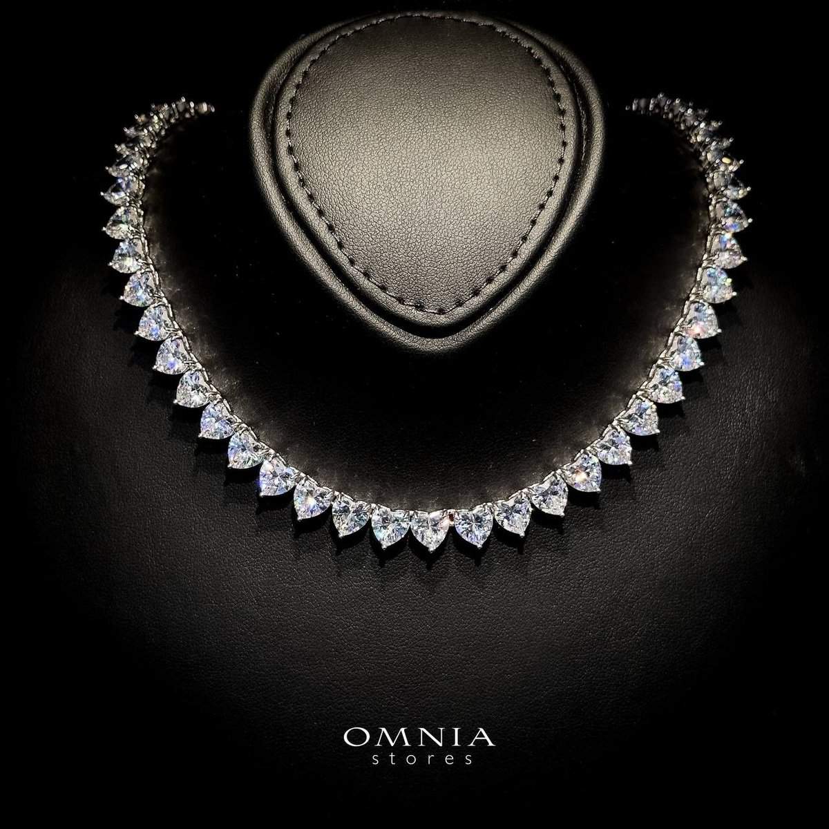 Omnia Shaden Heart-Shaped Tennis Necklace - Silver with Iced Cut Stones - OMNIASTORES UAE