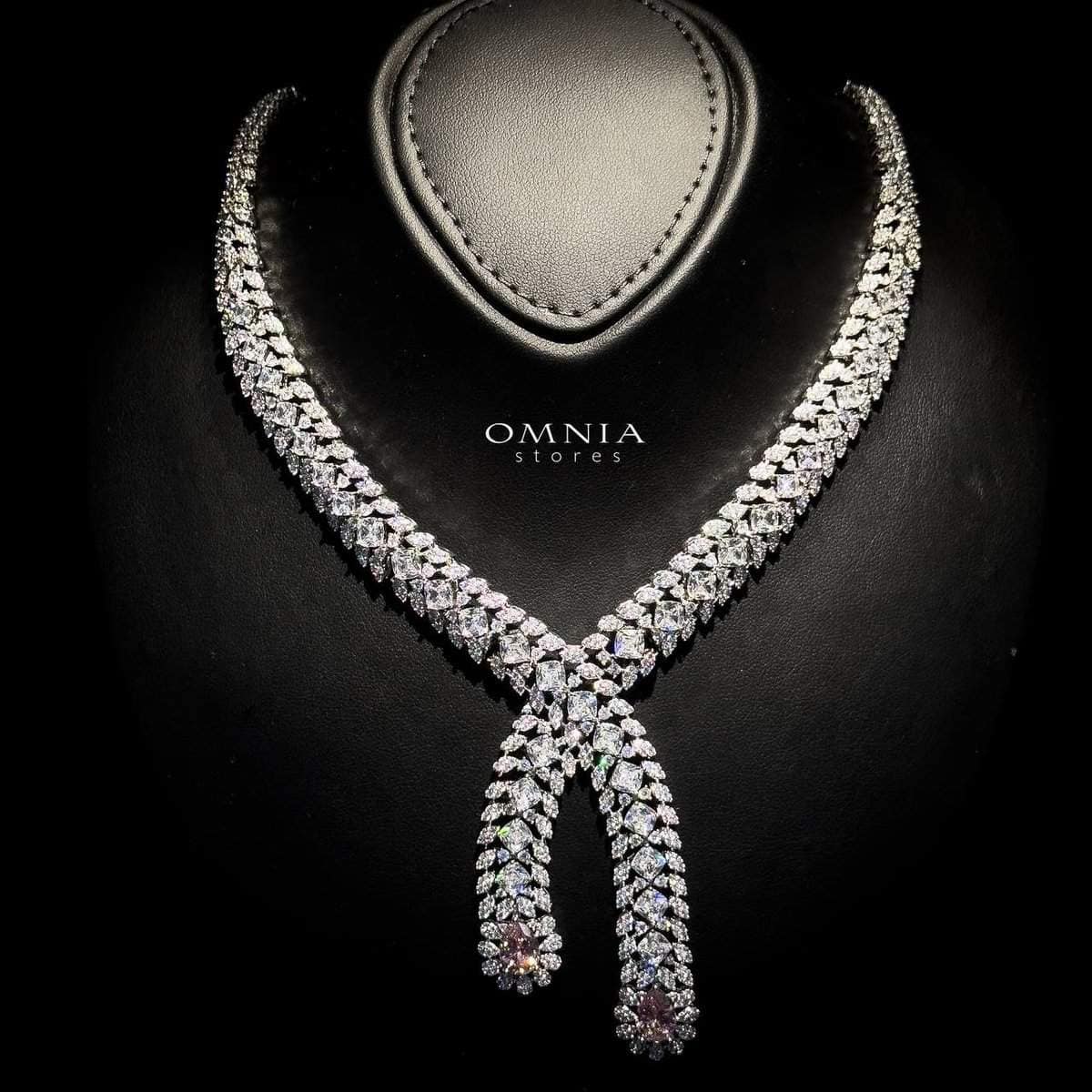 Omnia Yara Bridal Pink and White Full Set in High Quality Zircon Stone Rhodium Plated - OMNIASTORES UAE