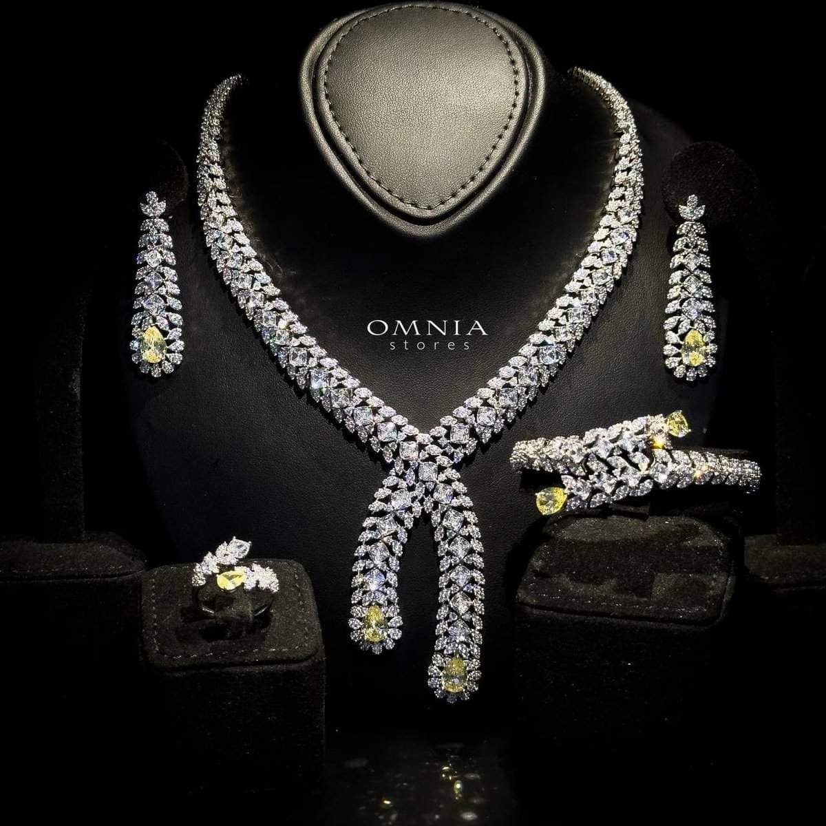 Omnia Yara Bridal Yellow Full Set in High Quality Zircon Stone Rhodium Plated - OMNIASTORES UAE