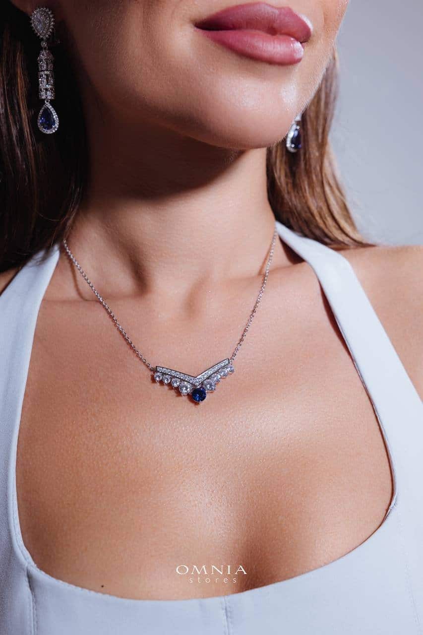 Omnia Layla Blue Necklace in 92.5 Silver with High Quality Simulated Diamonds - OMNIASTORES UAE
