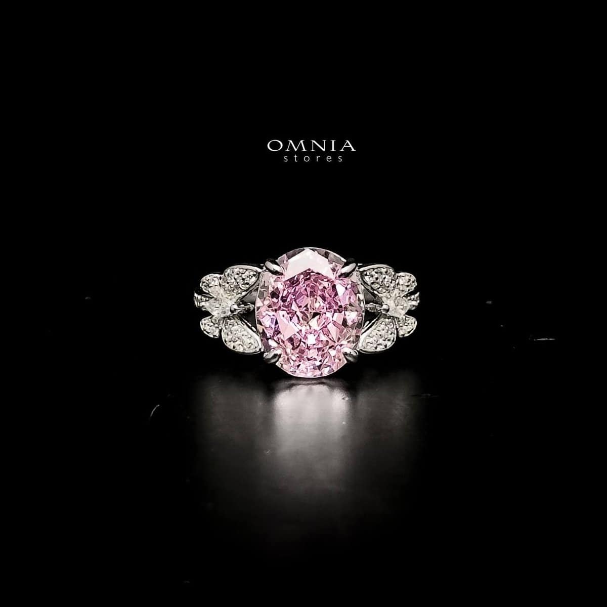 Omnia Maysun Pink Oval Ring in 92.5 Silver with High Quality Simulated Diamonds - OMNIASTORES UAE