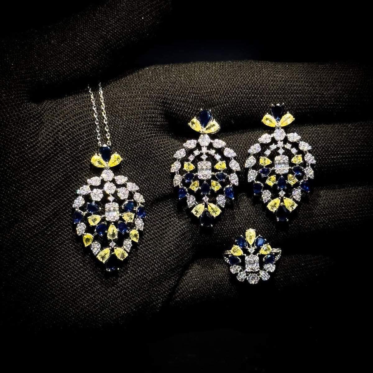 Omnia Ashwaq Blue & Yellow Set in High Quality Zircon Stone - OMNIASTORES UAE