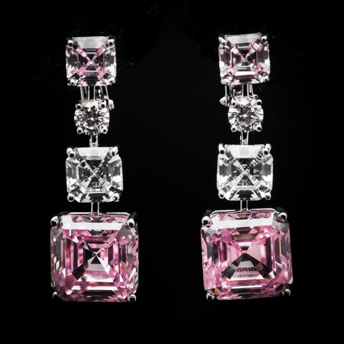 Omnia Abriyah Pink Asscher Cut Drop Earrings in 925 Silver with High Quality Simulated Diamonds - OMNIASTORES UAE