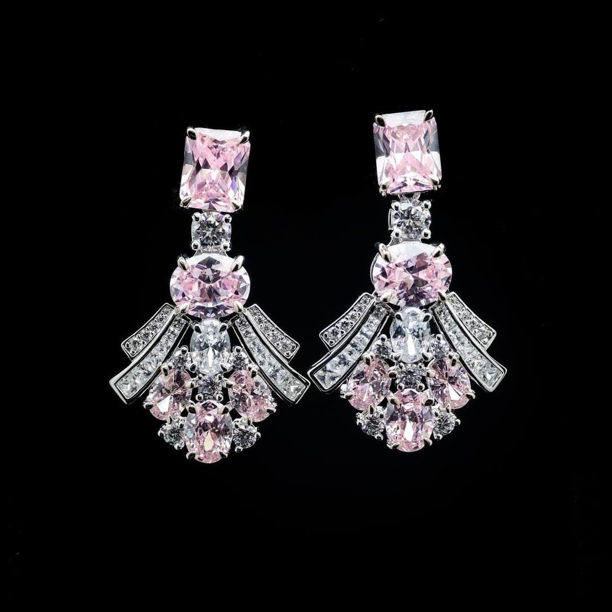 Omnia Karina Pink Mixed-Cut Drop Earrings in 92.5 Silver with High Quality Simulated Diamonds - OMNIASTORES UAE