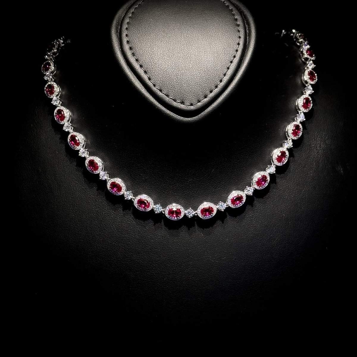 Omnia Asiya Maroon Necklace 92.5 Silver In High Quality Simulated diamonds - OMNIASTORES UAE