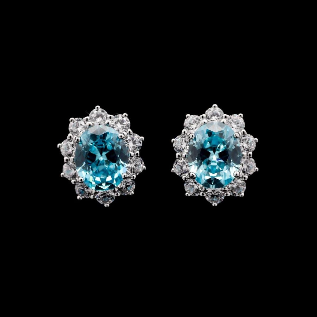 Omnia Elara Sky Blue Oval Stud Earrings in 92.5 Silver with High-Quality Simulated Diamonds - OMNIASTORES UAE