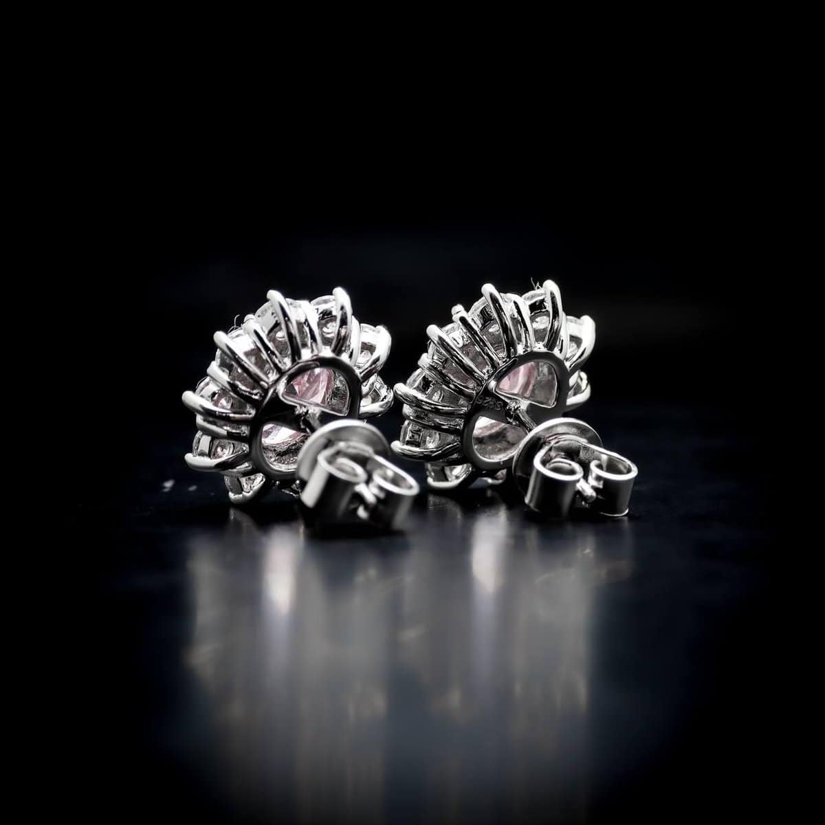 Omnia Elara Pink Oval Stud Earrings in 92.5 Silver with High-Quality Simulated Diamonds - OMNIASTORES UAE