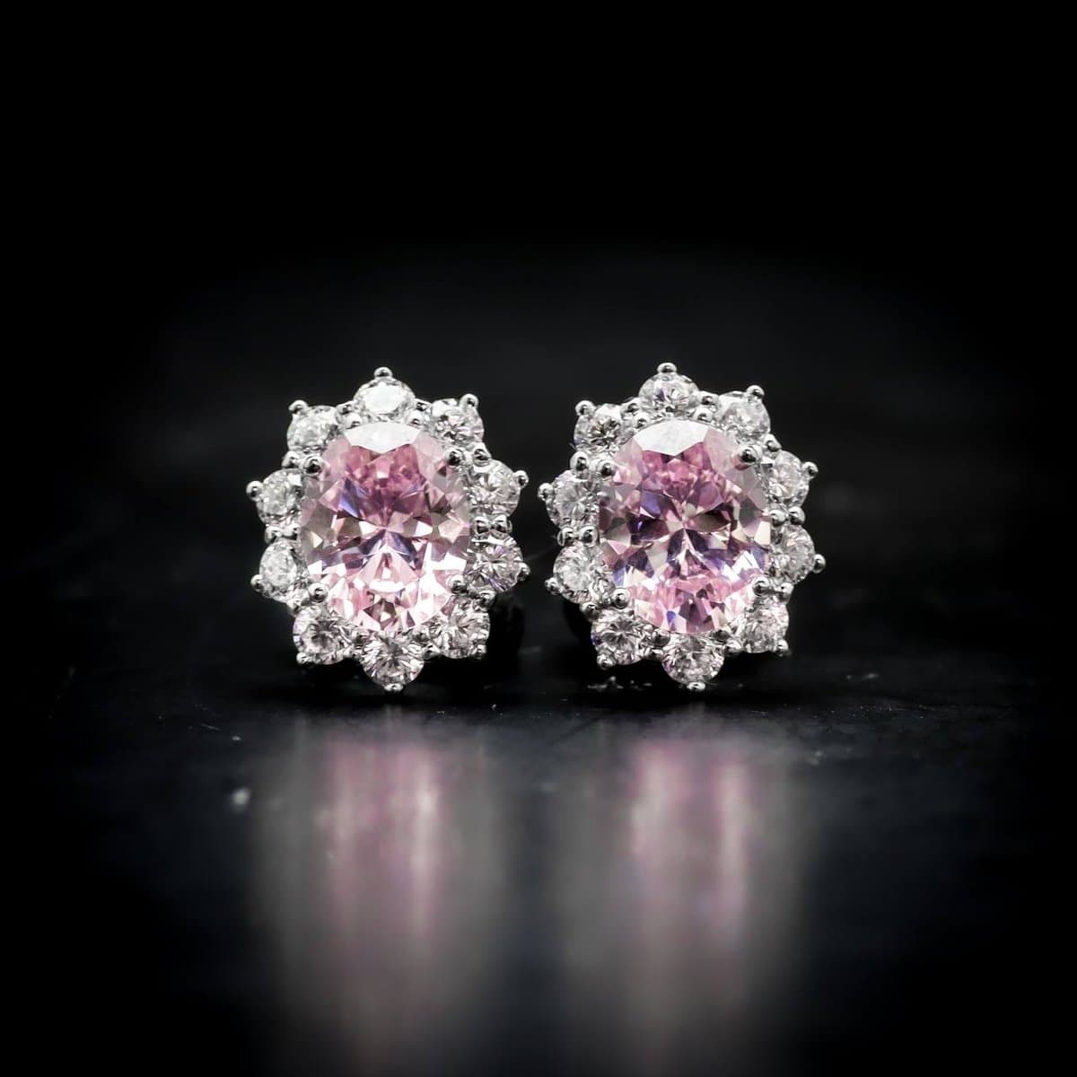Omnia Elara Pink Oval Stud Earrings in 92.5 Silver with High-Quality Simulated Diamonds - OMNIASTORES UAE