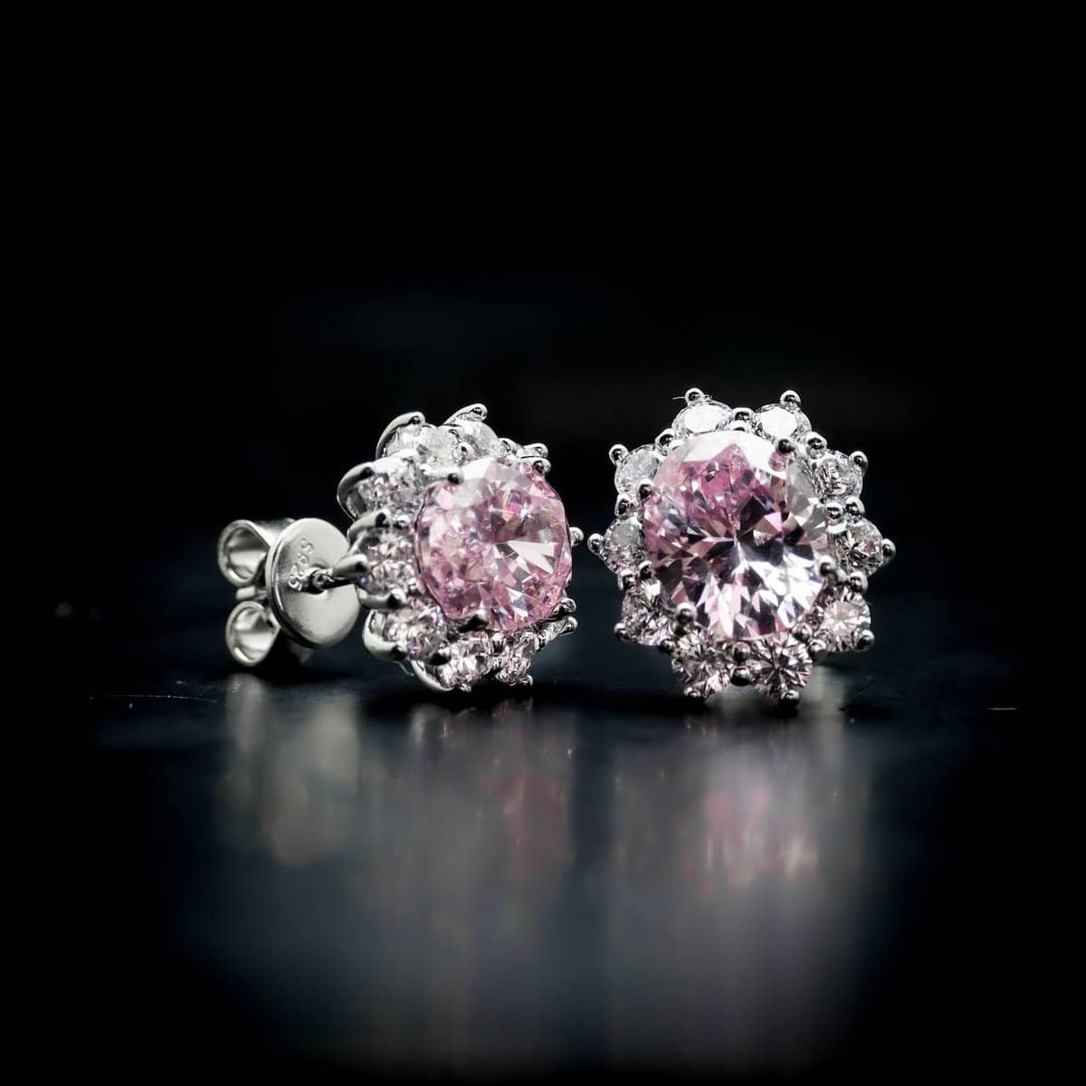 Omnia Elara Pink Oval Stud Earrings in 92.5 Silver with High-Quality Simulated Diamonds - OMNIASTORES UAE