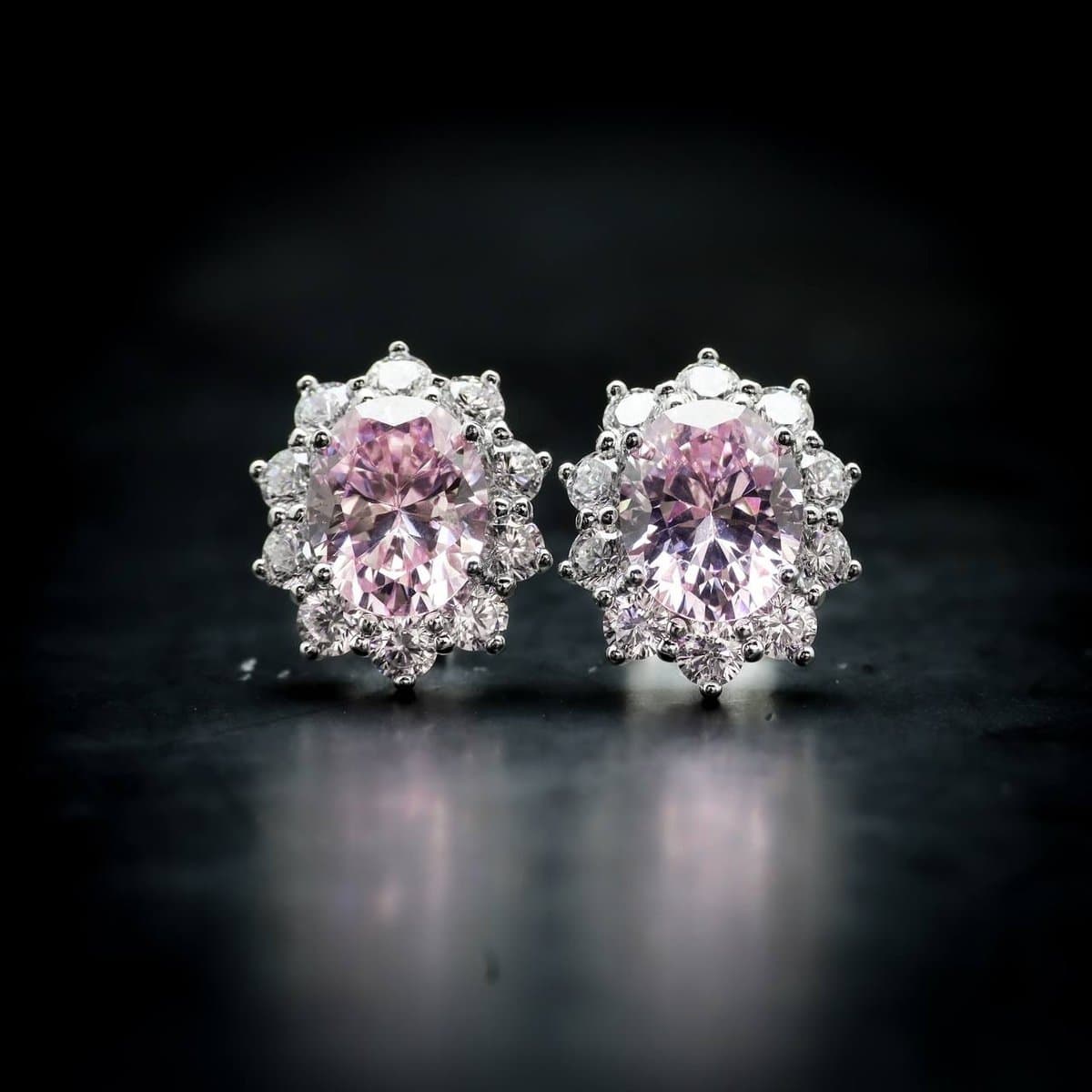 Omnia Elara Pink Oval Stud Earrings in 92.5 Silver with High-Quality Simulated Diamonds - OMNIASTORES UAE