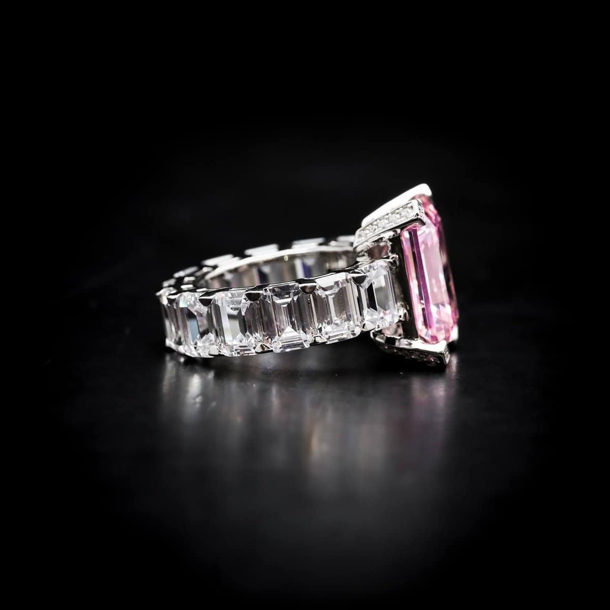 Omnia Layan Pink Emerald Cut Ring 92.5 Silver with High-Quality Simulated Diamonds - OMNIASTORES UAE
