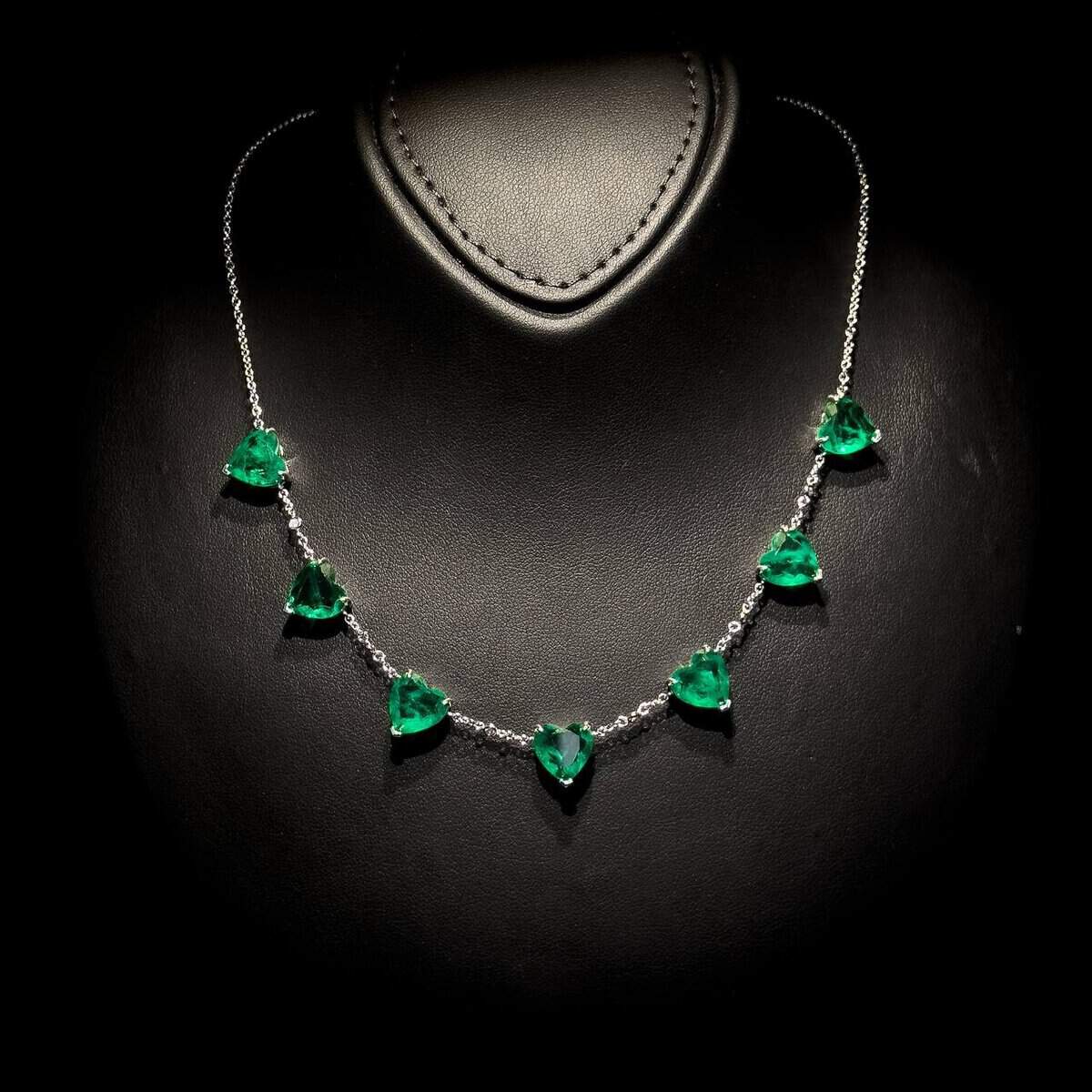 Omnia Emerald Green Heart Charm Necklace in 92.5 Silver with High-Quality Simulated Diamonds - OMNIASTORES UAE