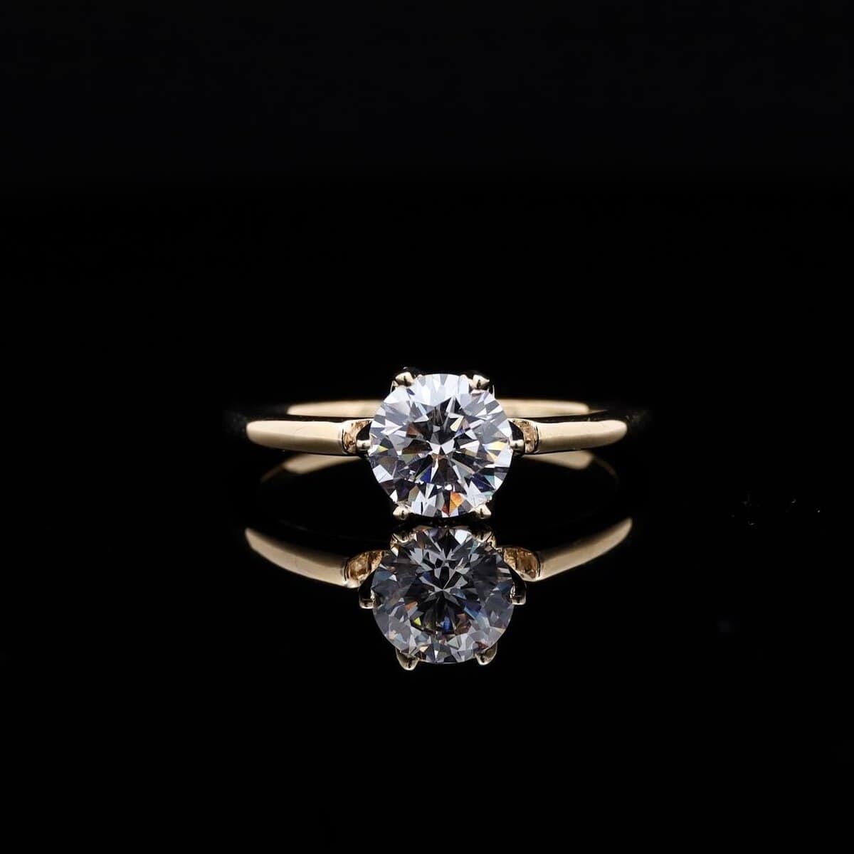 Omnia Lina Golden Solitaire Ring in 92.5 Silver with High-Quality Simulated Diamonds and Sleek Minimalist Design - OMNIASTORES UAE