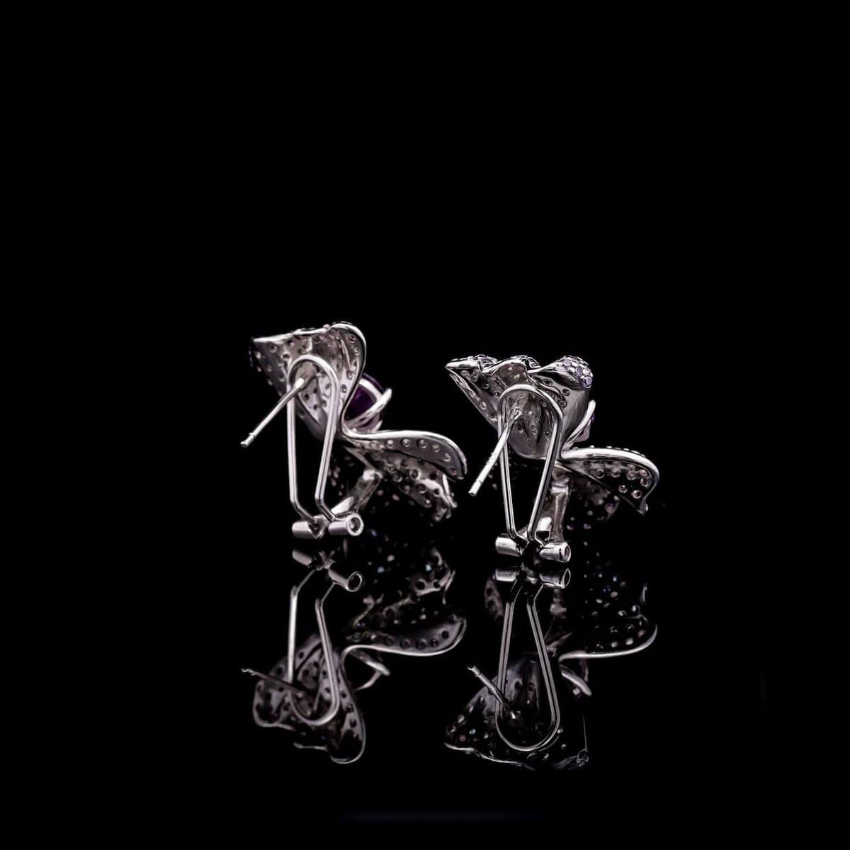 Omnia Hazel Floral Drop Earrings with Purple Gemstone Accents in 92.5 Silver and High-Quality Simulated Diamonds - OMNIASTORES UAE