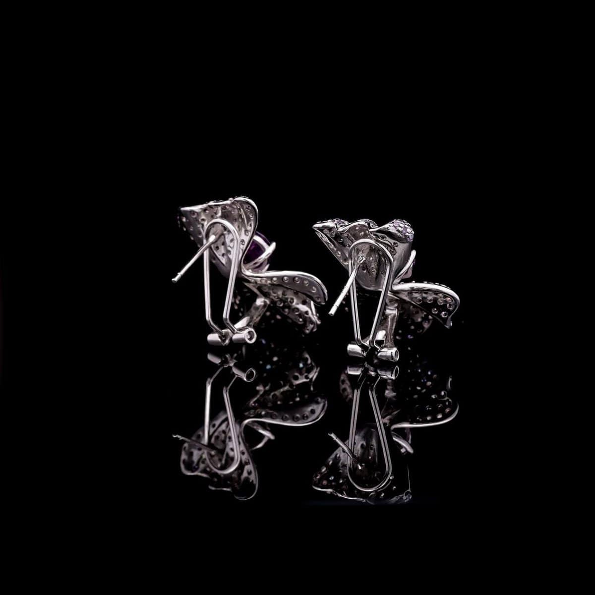 Omnia Hazel Floral Drop Earrings with Purple Gemstone Accents in 92.5 Silver and High-Quality Simulated Diamonds - OMNIASTORES UAE