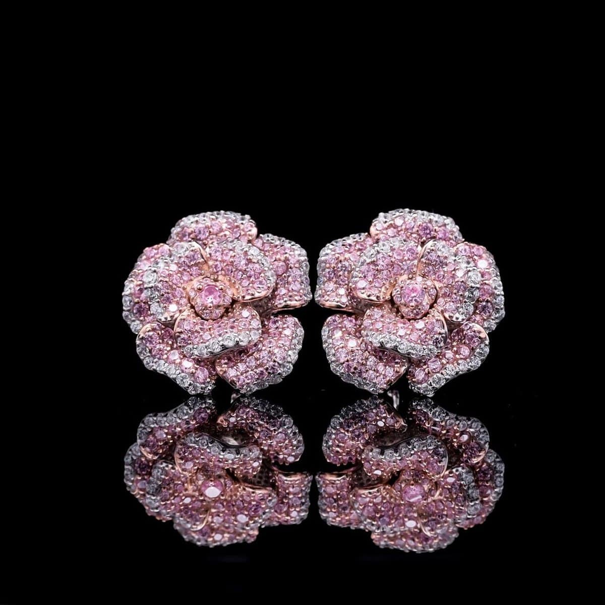Omnia Pink Rose Stud Earrings with High-Quality Simulated Diamonds in 92.5 Silver - OMNIASTORES UAE