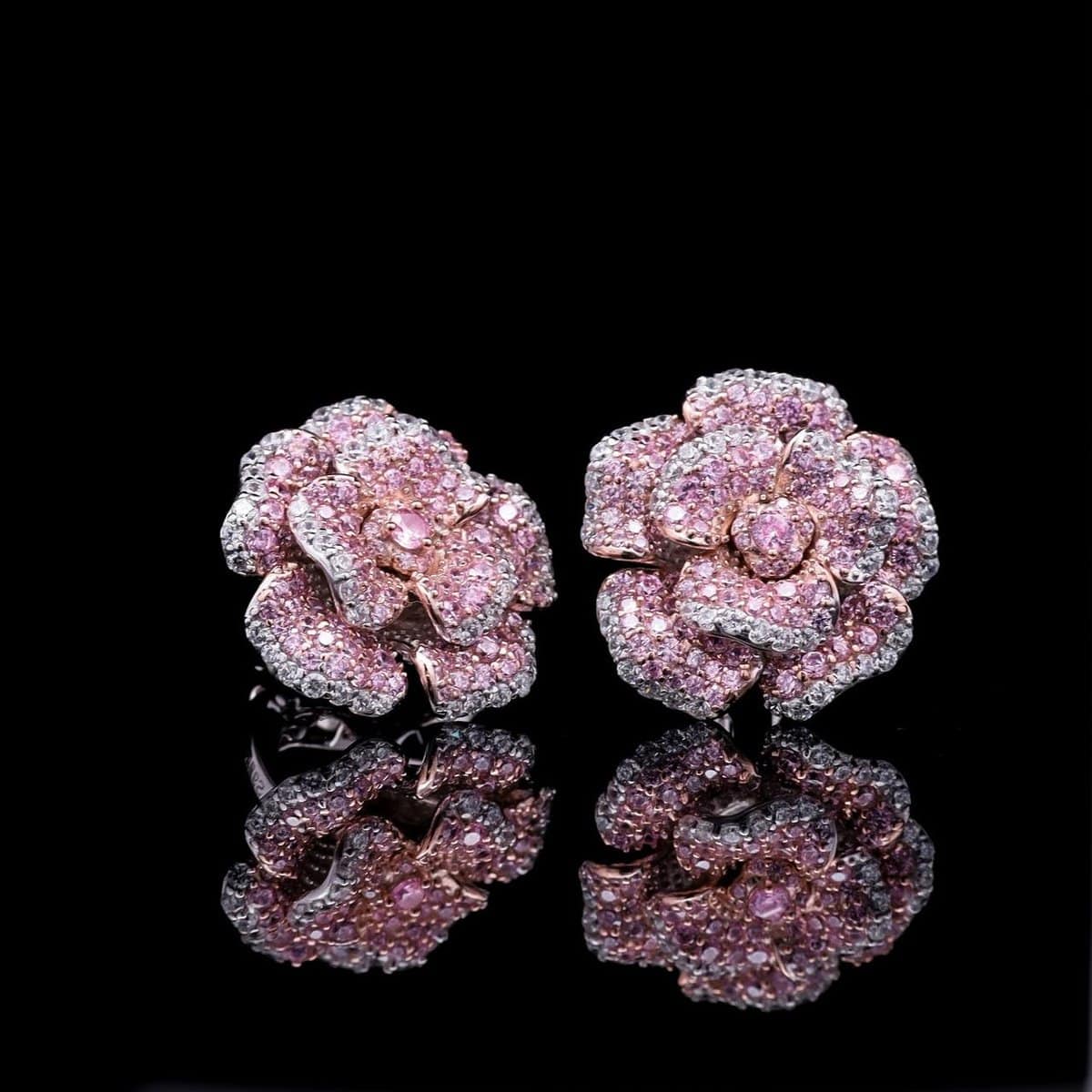 Omnia Pink Rose Stud Earrings with High-Quality Simulated Diamonds in 92.5 Silver - OMNIASTORES UAE