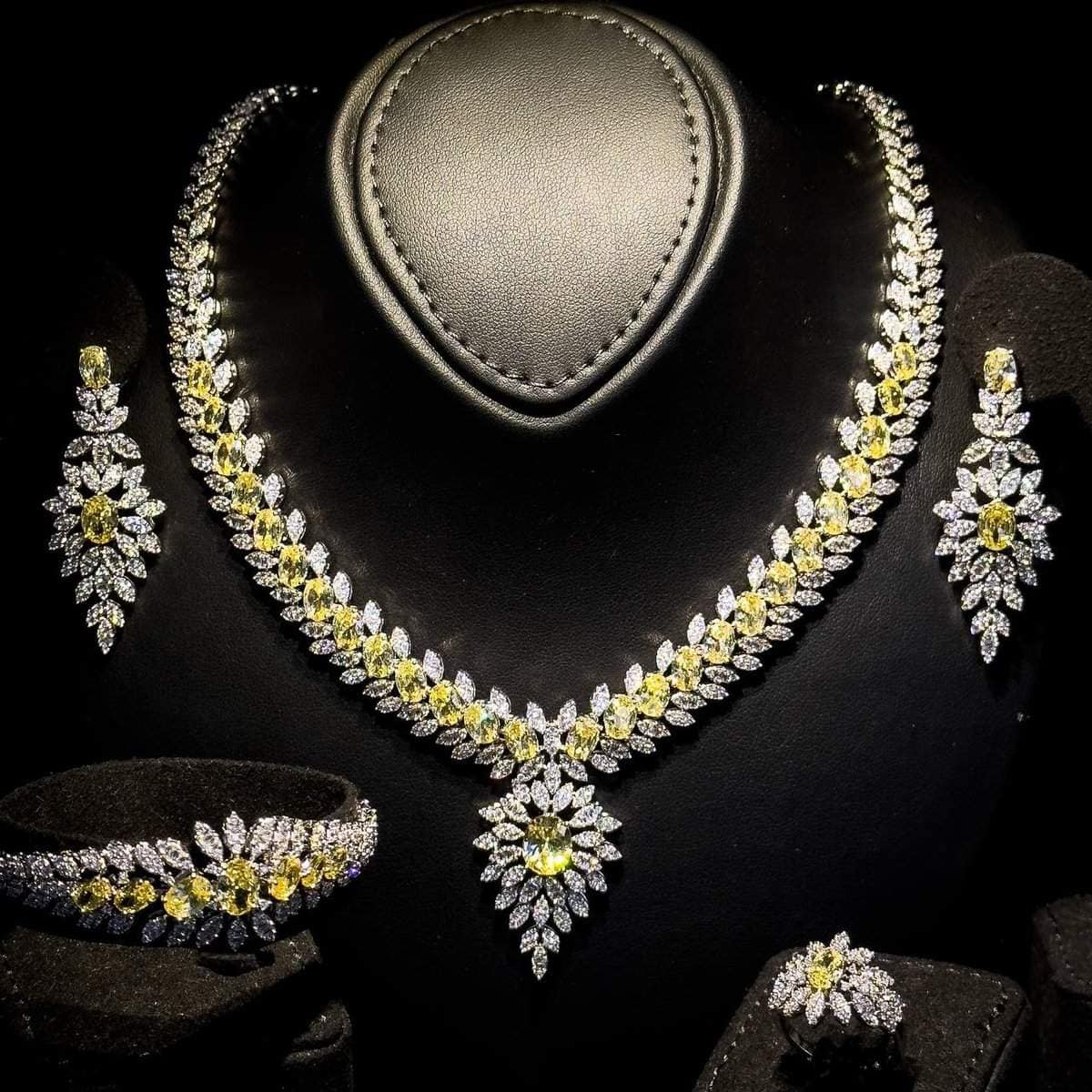 Omnia Rabiya Yellow Bridal Full Set in High Quality Zircon Stone Rhodium Plated - OMNIASTORES UAE