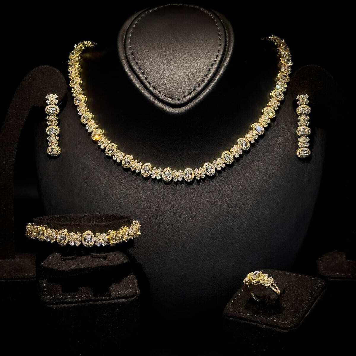 Omnia Mira Golden Bridal Full Set in High Quality Zircon Stone Rhodium Plated - OMNIASTORES UAE